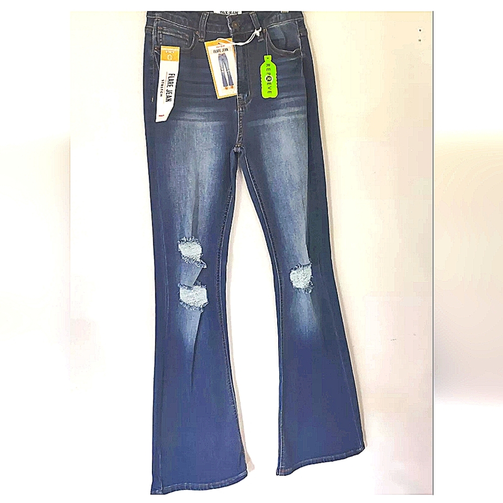 WAX JEAN WOMEN'S DESTRUCTED FLARE JEANS IN SUSTAINABLE DENIM SIZE 5/27 Brand New